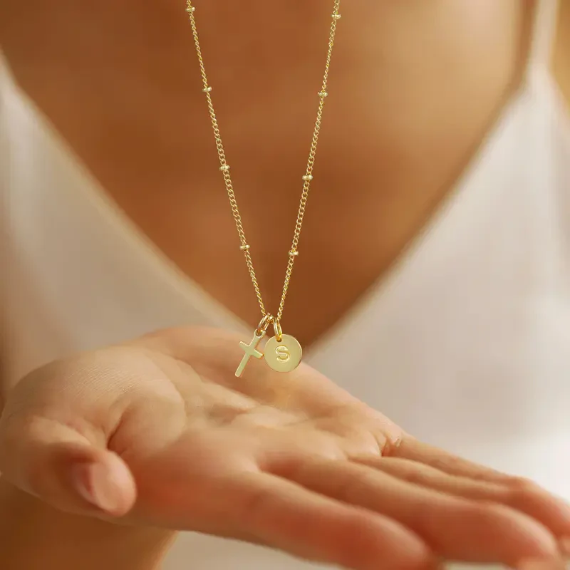 Dainty Initial Cross Necklace - Image 2