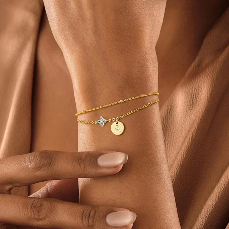 Dainty Initial Gemstone Bracelet - Image 3