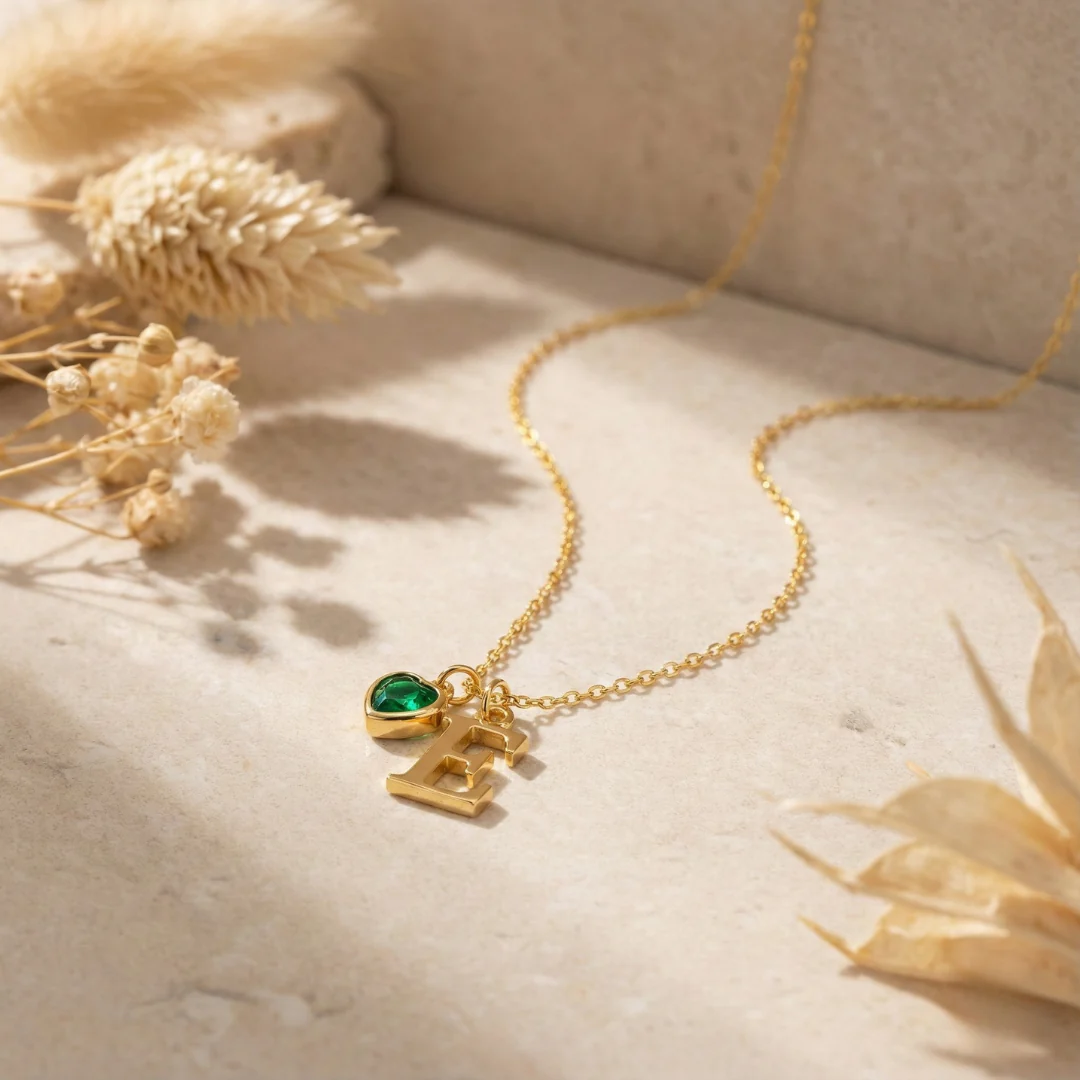 Dainty Initial Heart Birthstone Necklace - Image 3