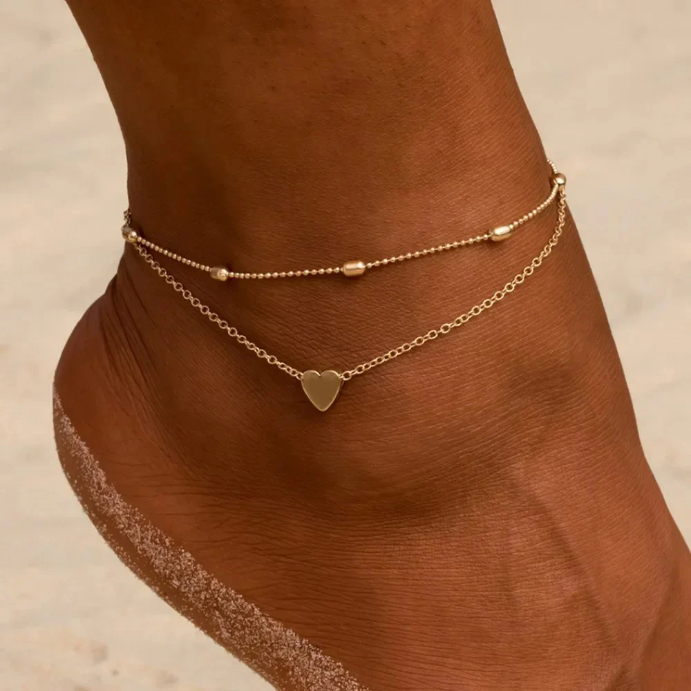 Dainty Layered Heart Anklet - Image 3