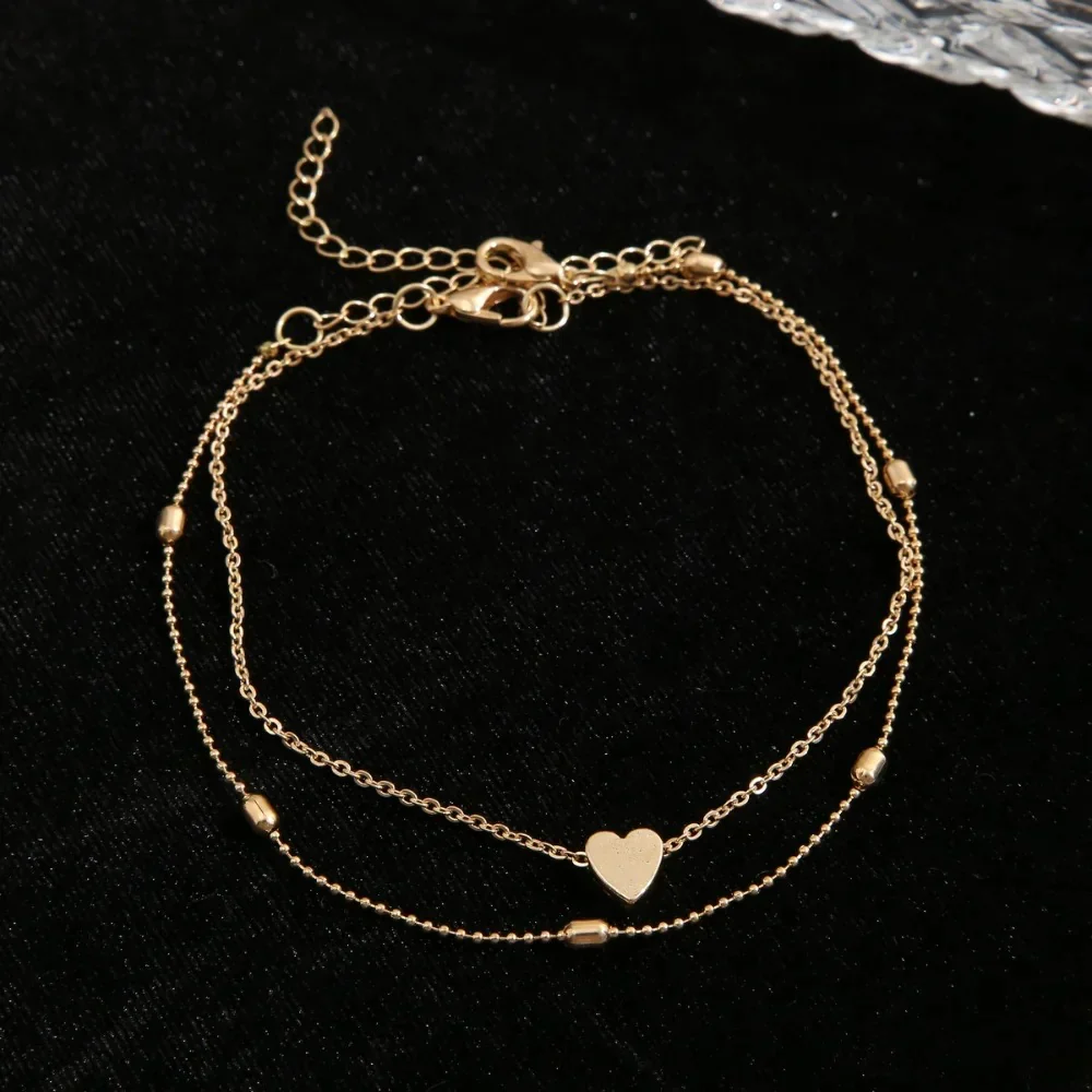 Dainty Layered Heart Anklet - Image 6