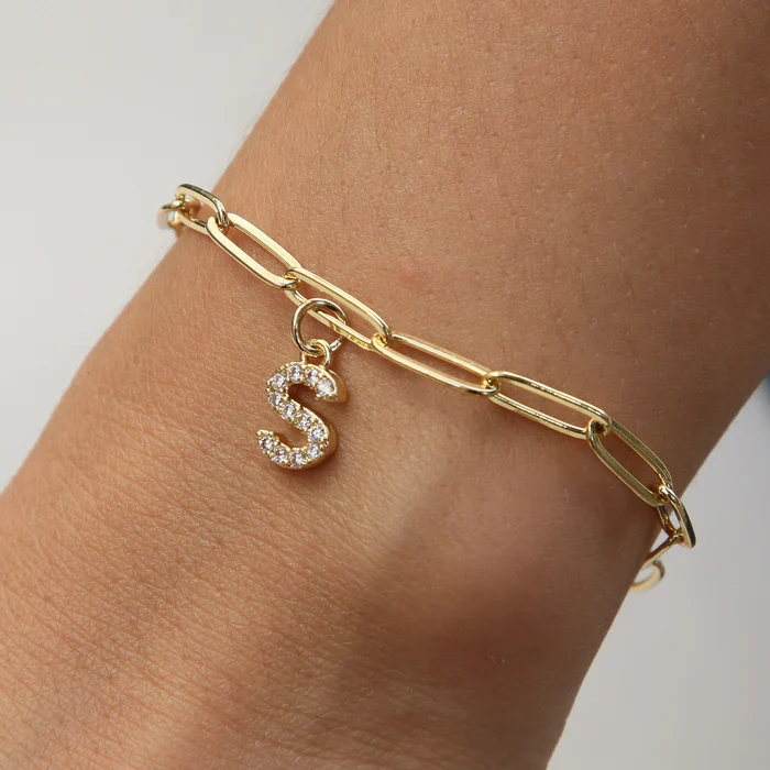 Dainty Paperclip Letter Initial Bracelet - Image 3