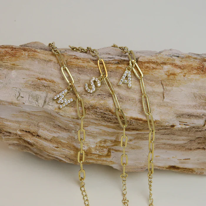 Dainty Paperclip Letter Initial Bracelet - Image 4