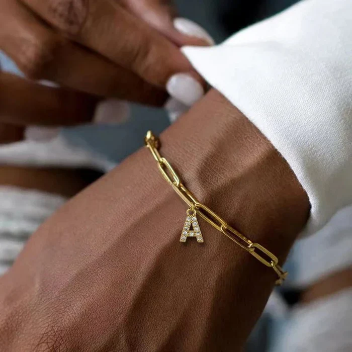 Dainty Paperclip Letter Initial Bracelet - Image 5