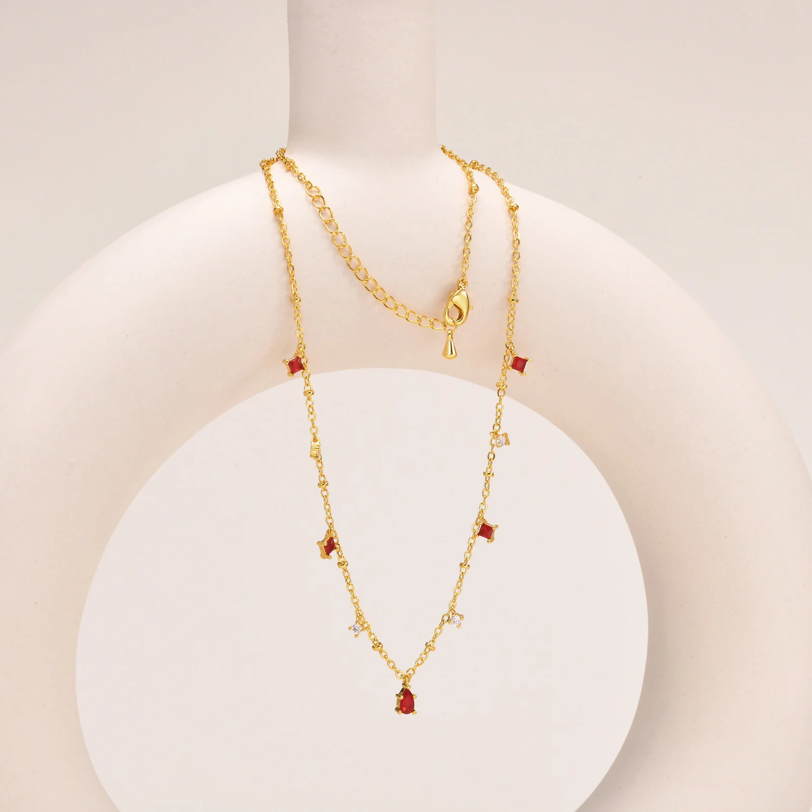 Dainty Red Gemstone Charm Necklace - Image 7