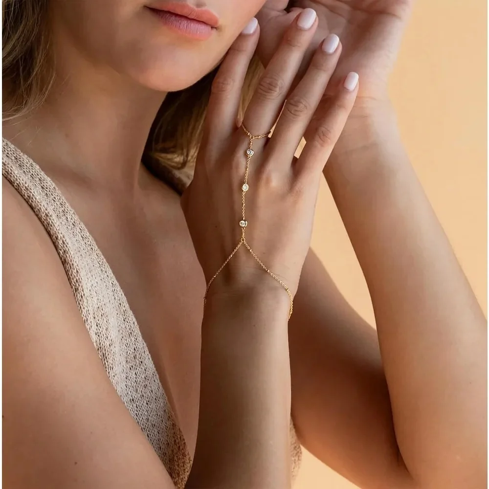 Dainty Thin Link Hand Bracelet - Image 5