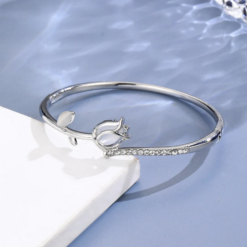 Dainty Tulip Flower Bangle - Image 4