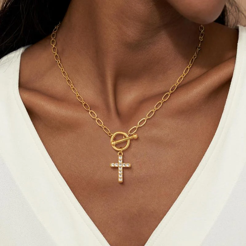 Diamond Toggle Cross Necklace - Image 3