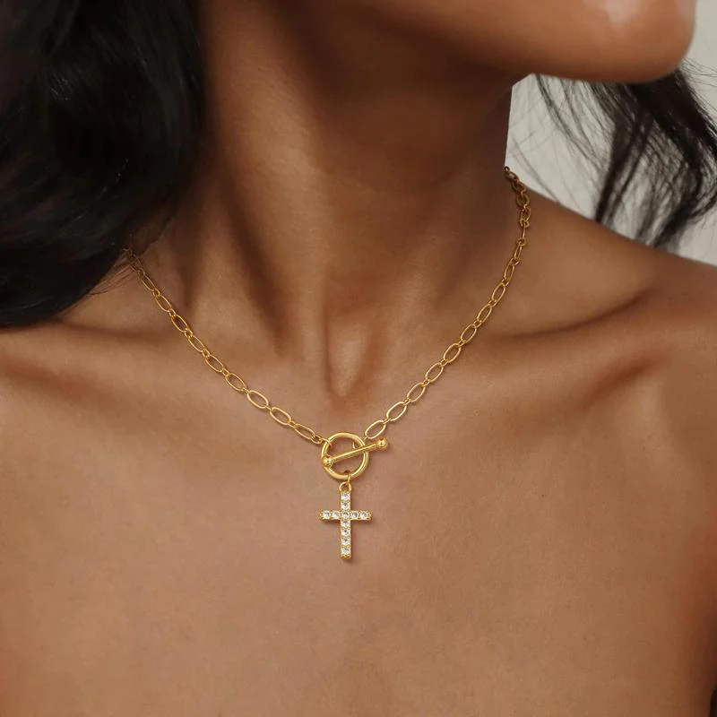 Diamond Toggle Cross Necklace - Image 8