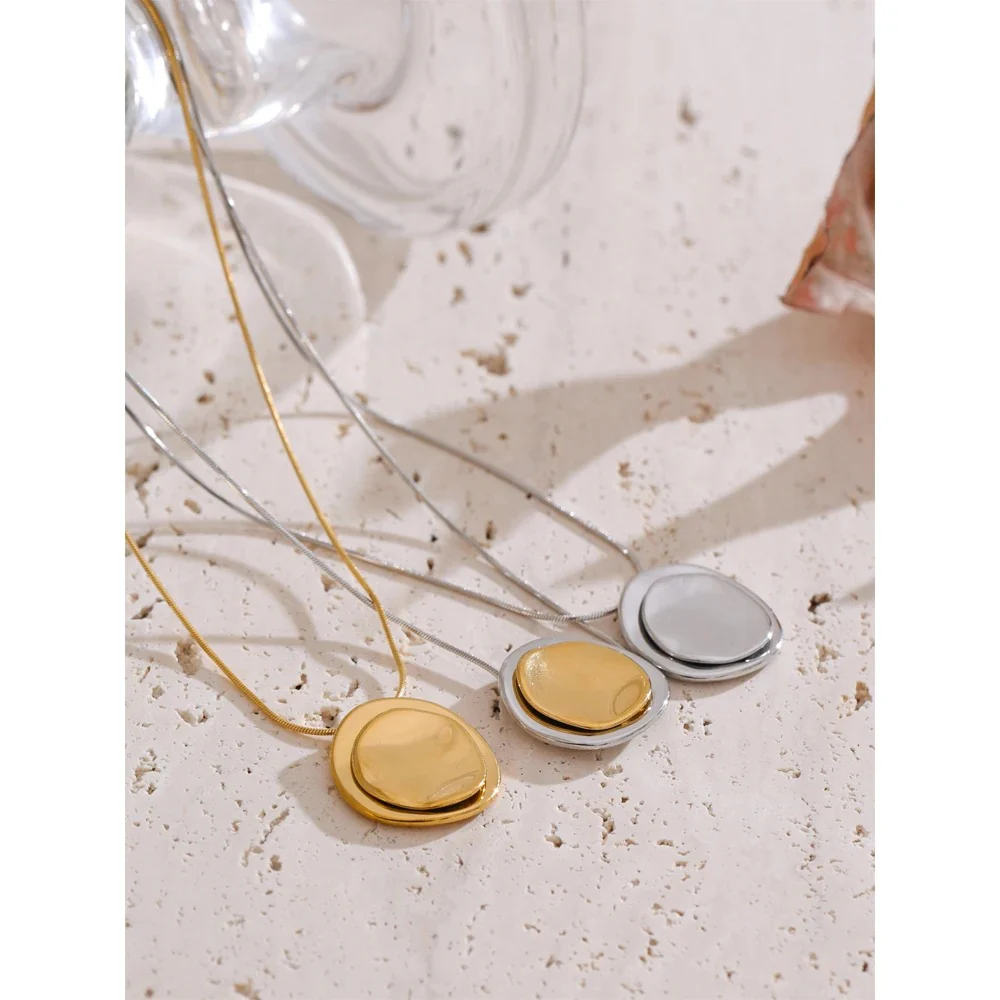 Double Flat Pebble Necklace - Image 4