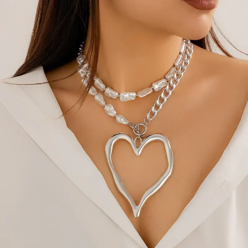 Double Layer Baroque Heart Pearl Necklace - Image 2