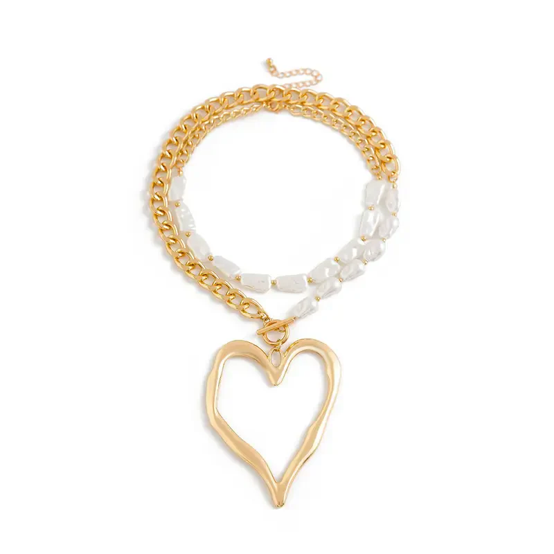 Double Layer Baroque Heart Pearl Necklace - Image 3