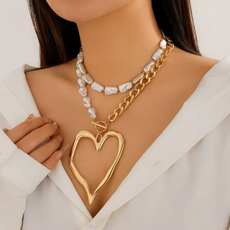 Double Layer Baroque Heart Pearl Necklace - Image 4