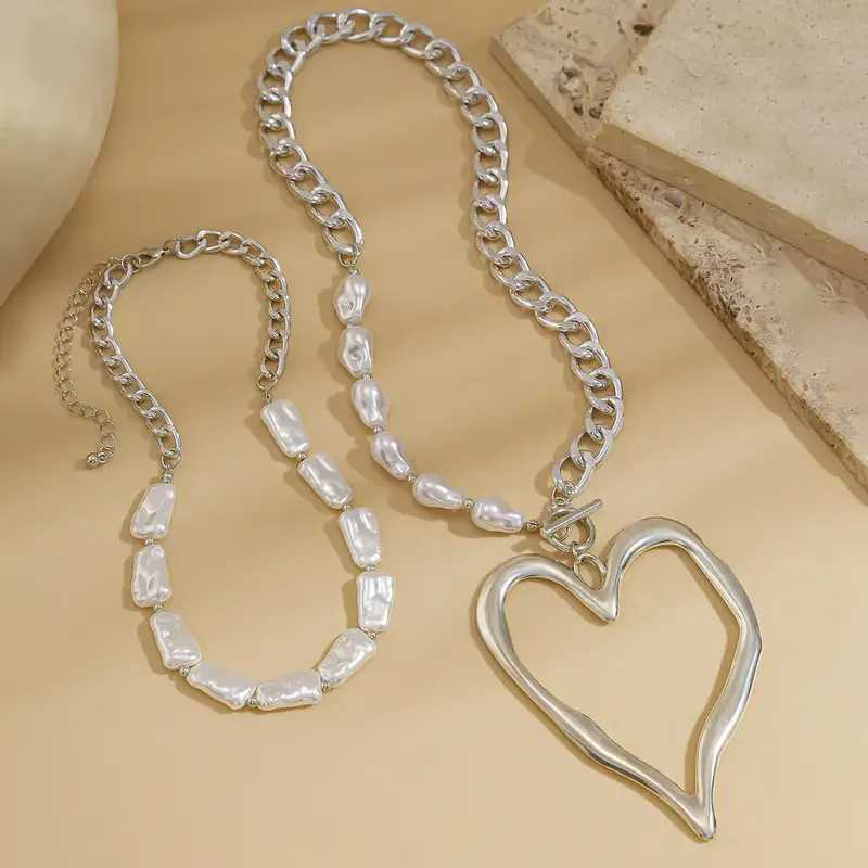 Double Layer Baroque Heart Pearl Necklace - Image 5