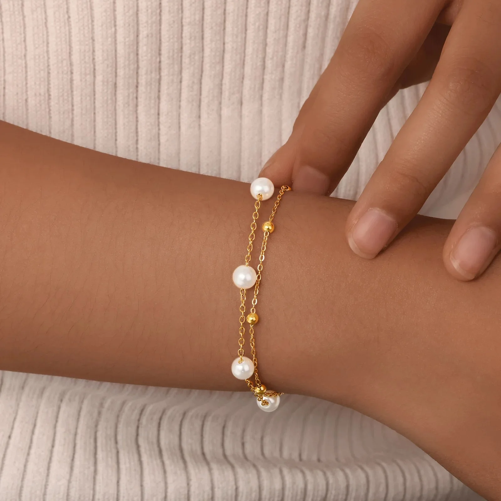 Double Layered Pearl Bracelet - Image 2