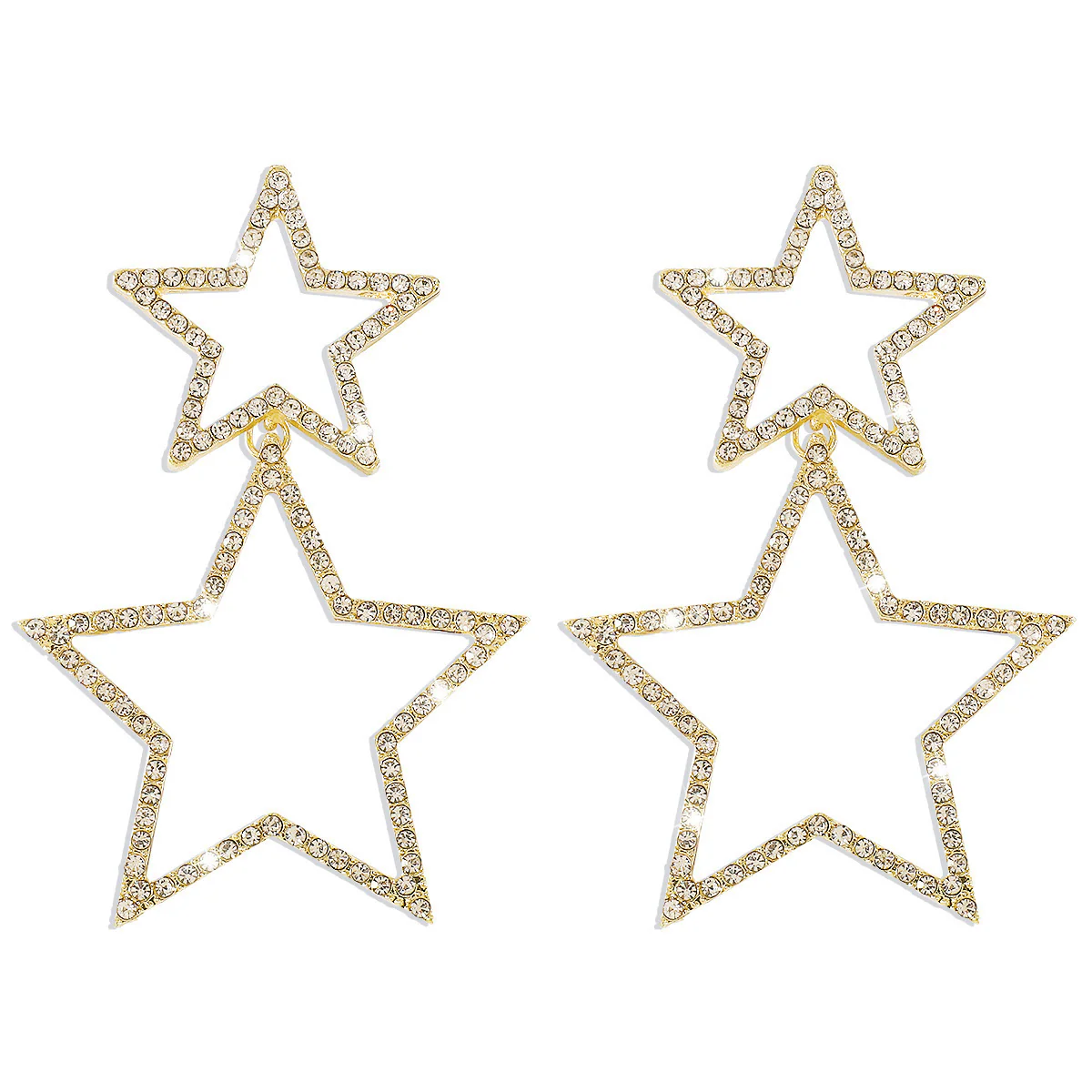 Double Star Rhinestone Drop Earrings - Image 2