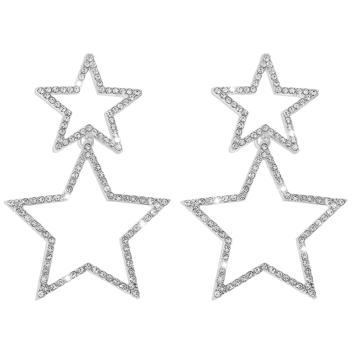 Double Star Rhinestone Drop Earrings - Image 3