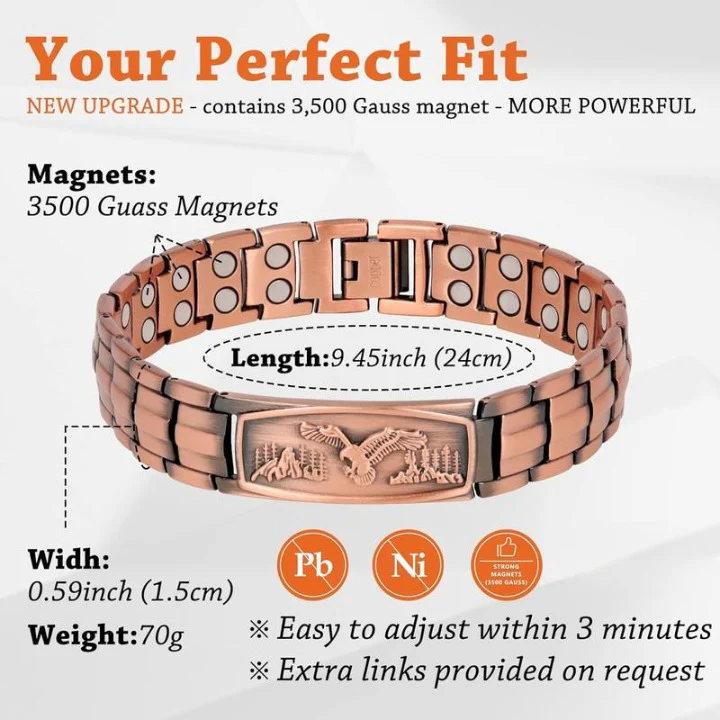 Eagle Emblem Copper Magnetic Bracelet - Image 2