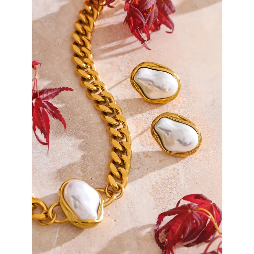 Elegant Chunky Pearls Necklace & Earring Set - Image 5