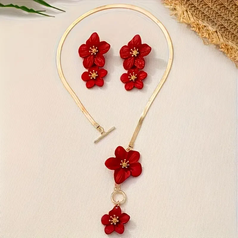 Elegant Flower Necklace & Earrings Set - Image 4