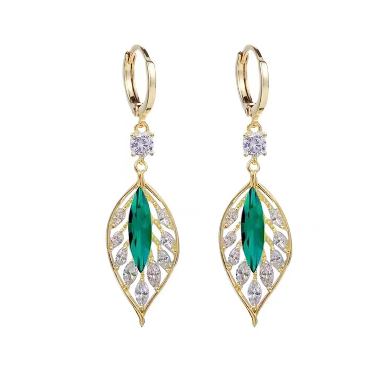 Emerald Leaf Drop Earrings - Image 3