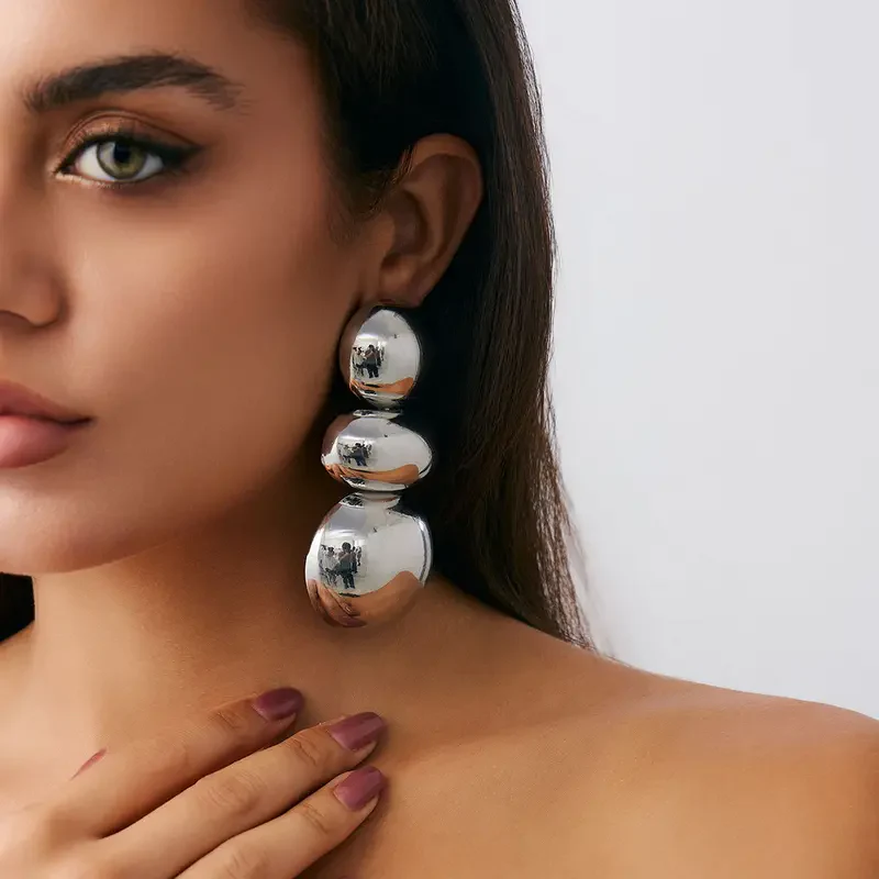 Exaggerated Geometric Ball Earrings - Image 2