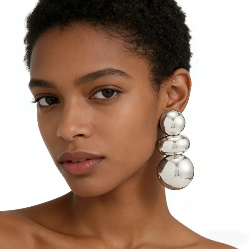 Exaggerated Geometric Ball Earrings - Image 6