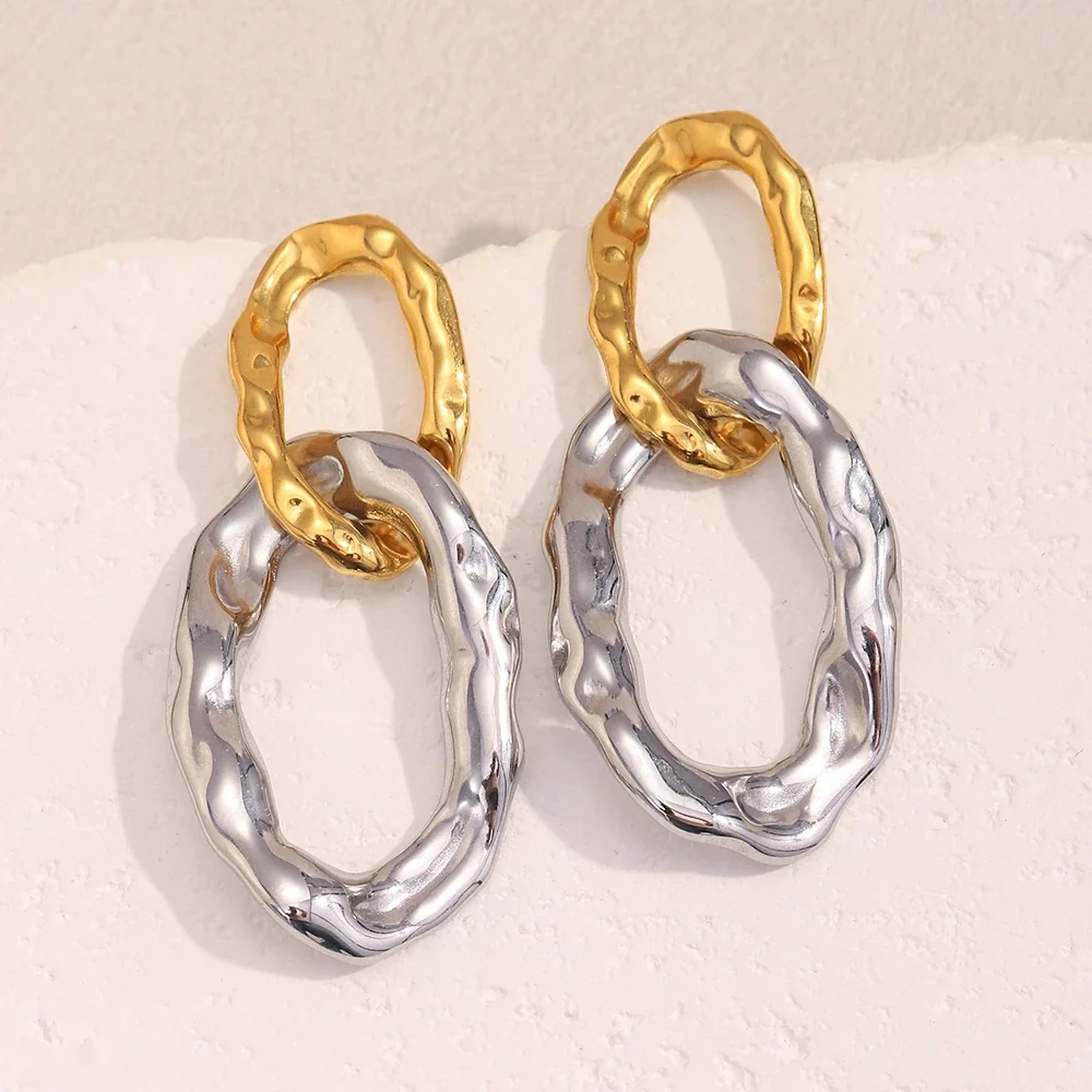 Exaggerated Double Hoops Stud Earrings - Image 3