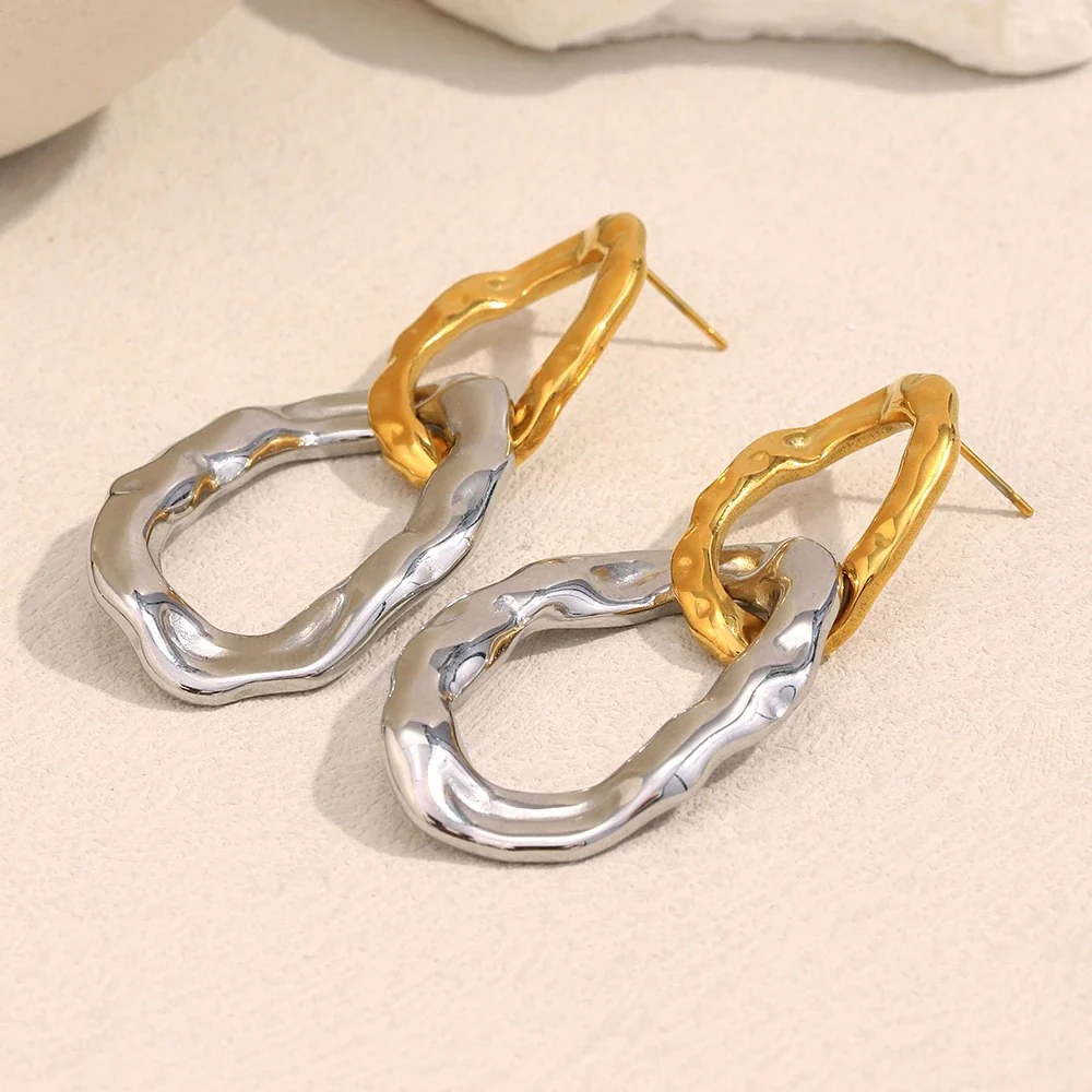 Exaggerated Double Hoops Stud Earrings - Image 4