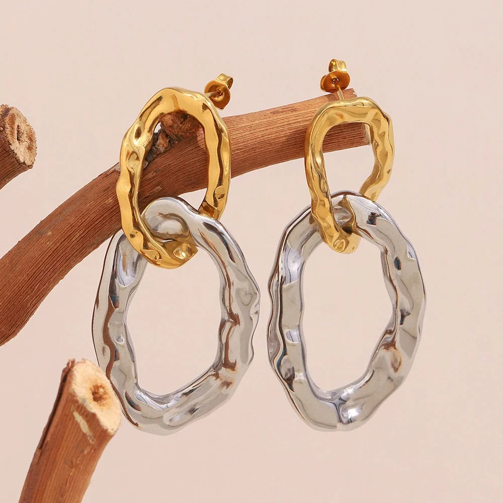 Exaggerated Double Hoops Stud Earrings - Image 5