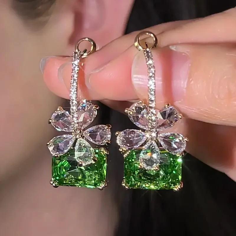 Exquisite Green Floral Earrings - Image 2