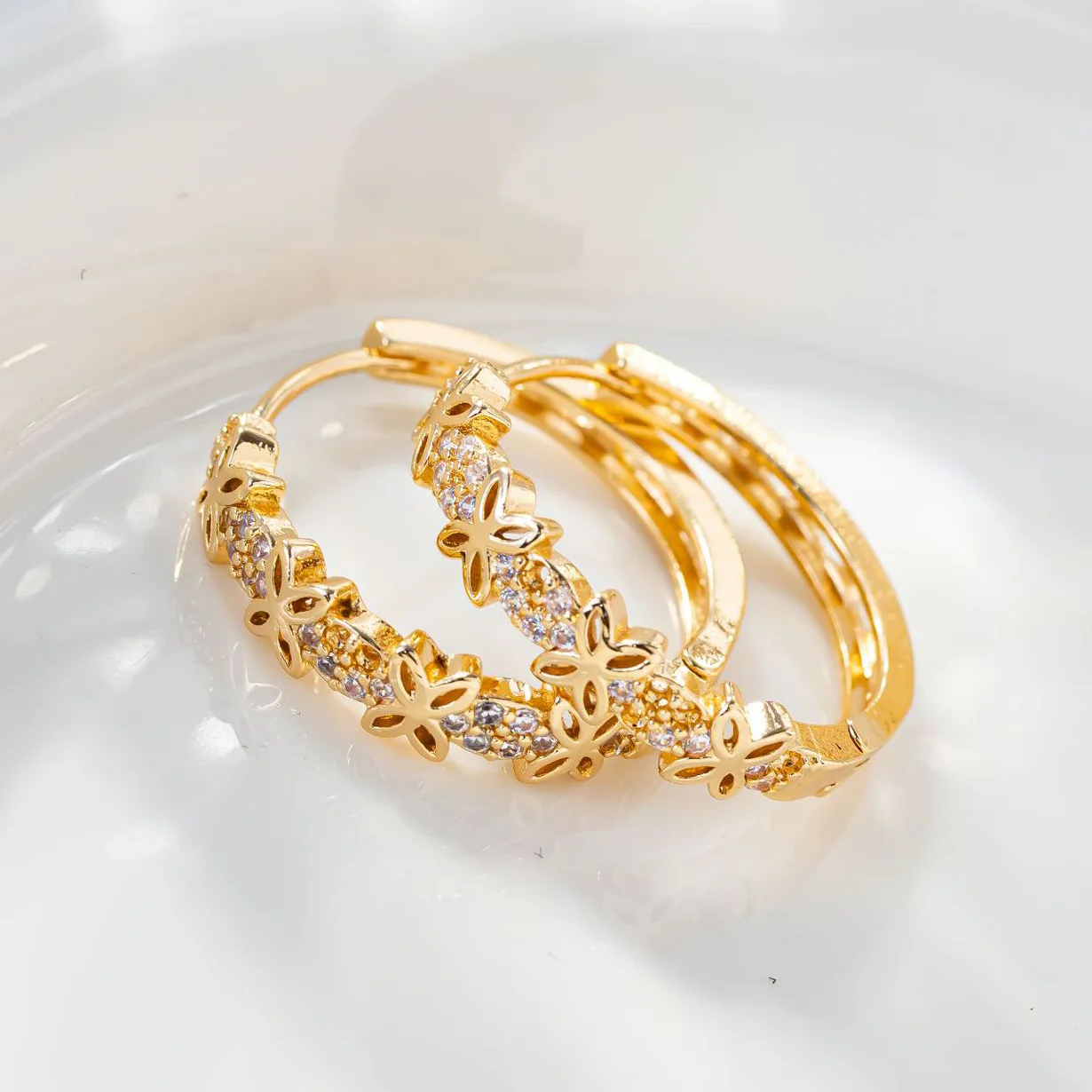 Floral Crystal Hoop Earrings - Image 2