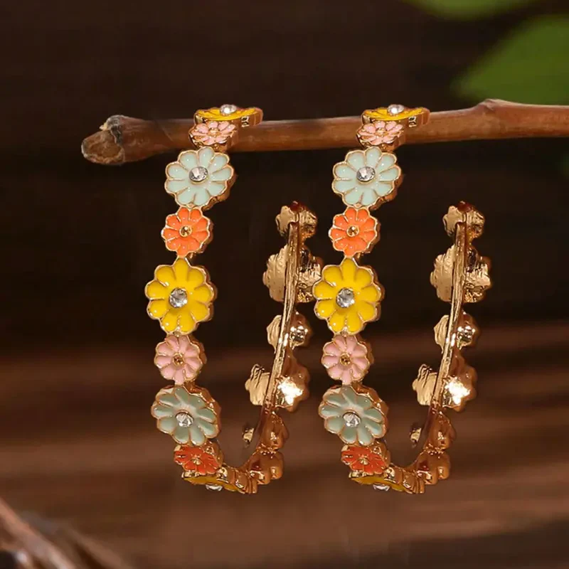 Floral Daisy Hoop Earrings - Image 2