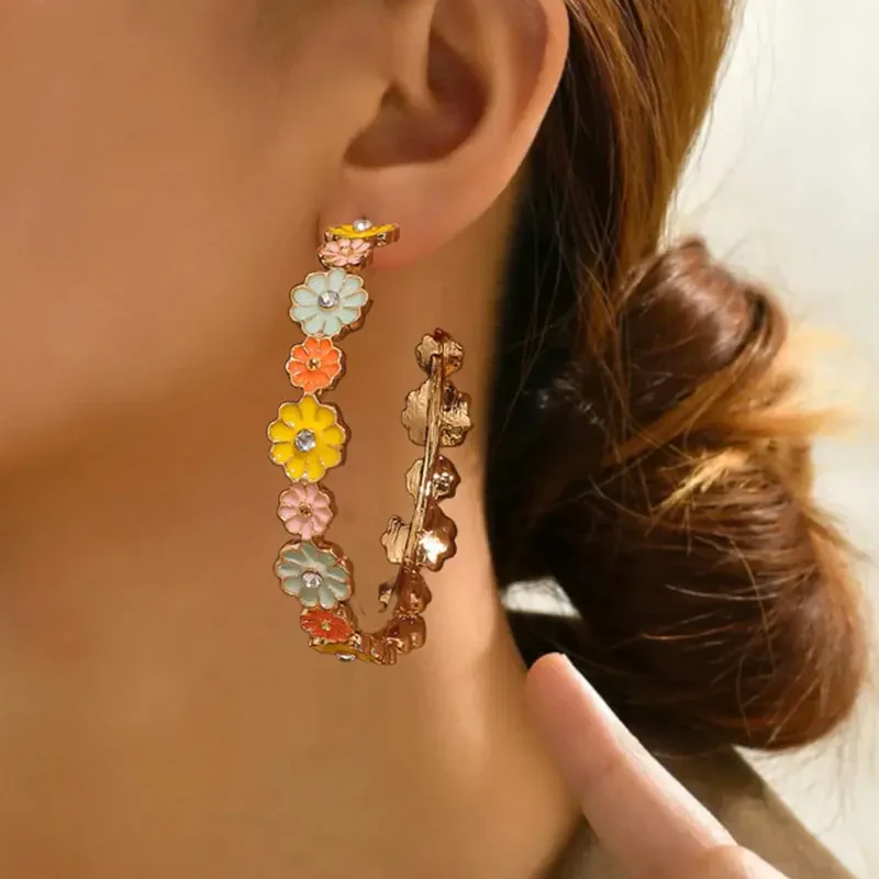 Floral Daisy Hoop Earrings - Image 3