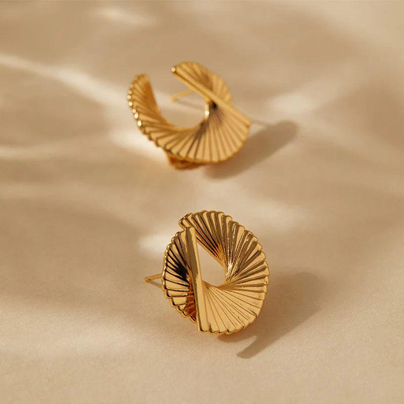 Folded Spiral Stud Earrings - Image 3