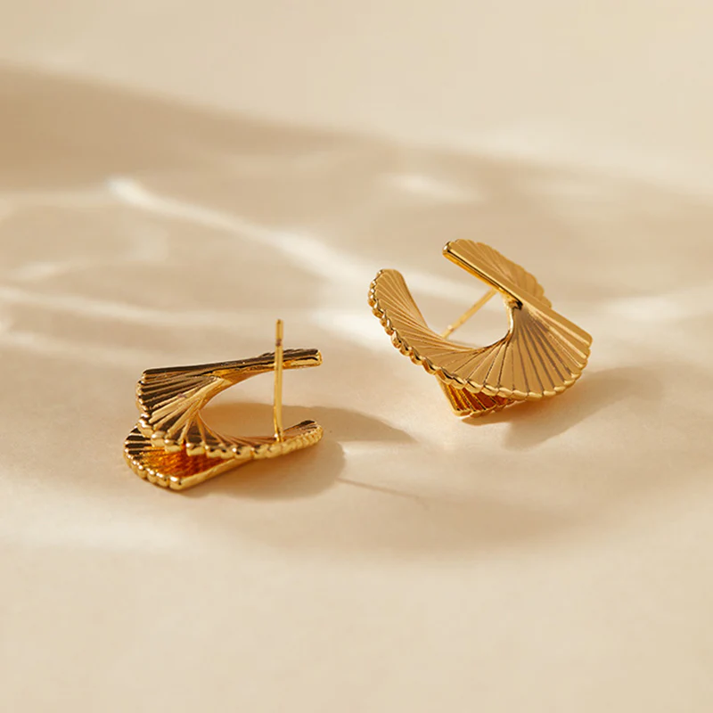 Folded Spiral Stud Earrings - Image 4