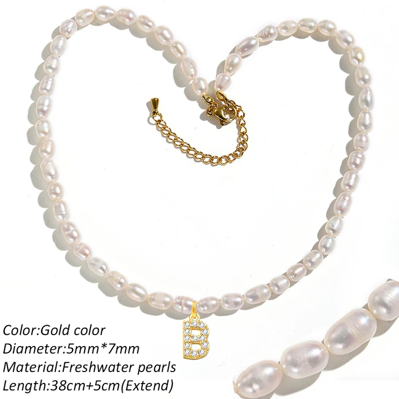Freshwater Pearl Initial Pendant Necklace - Image 2