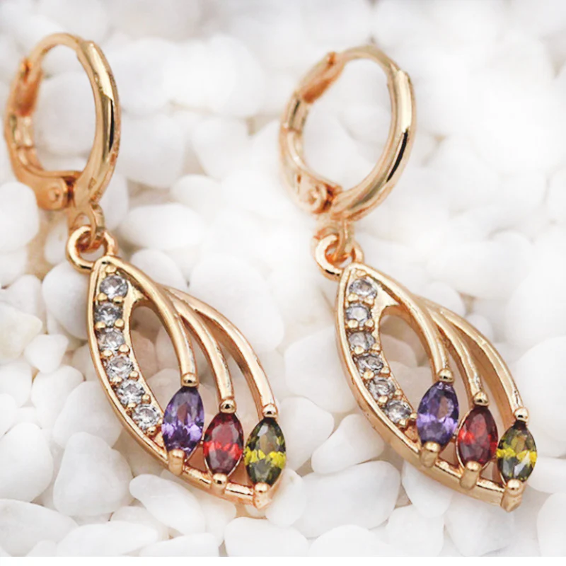 Gem Leaf Dangle Earrings - Image 2