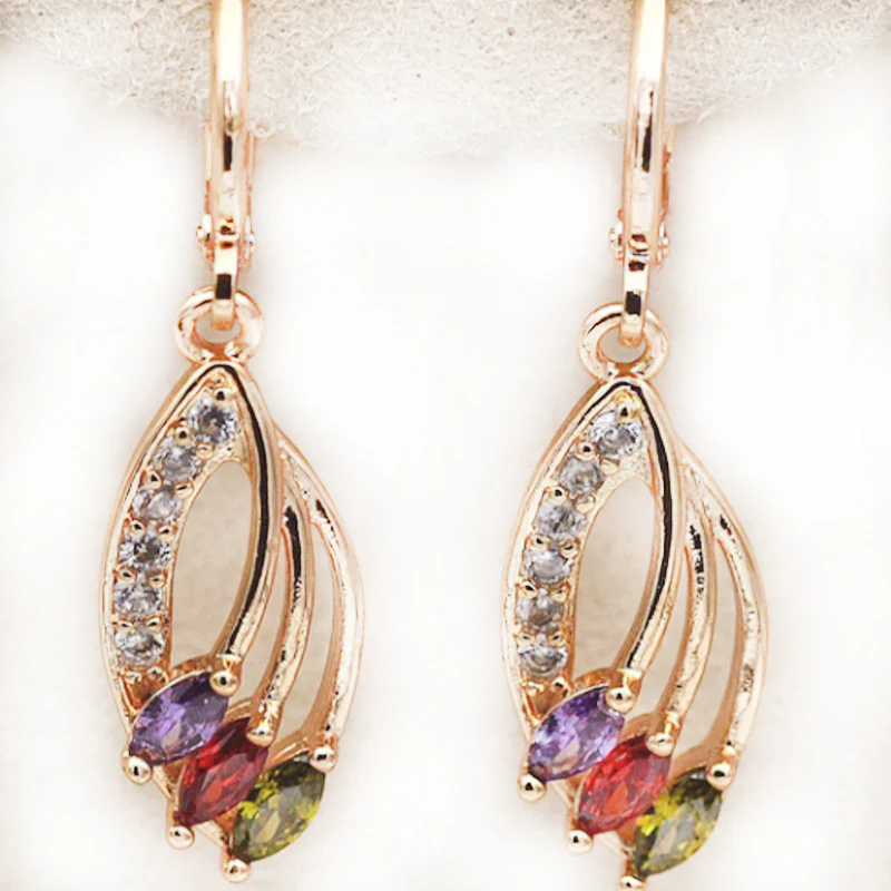 Gem Leaf Dangle Earrings - Image 3