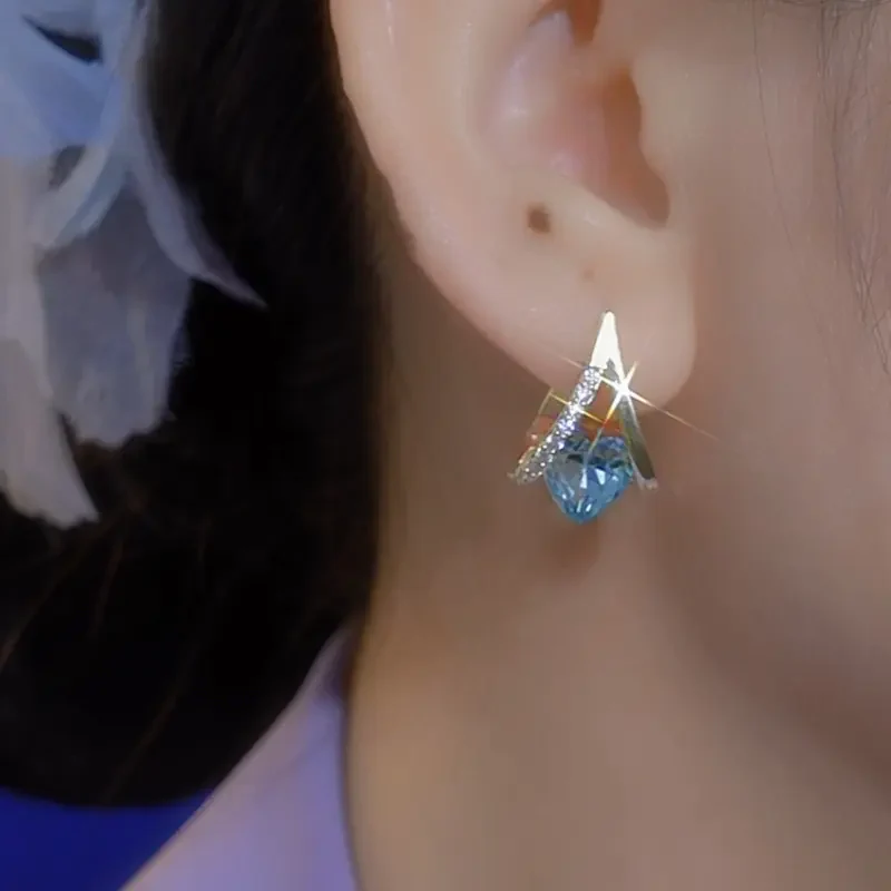 Geometric Blue Heart Earrings - Image 2