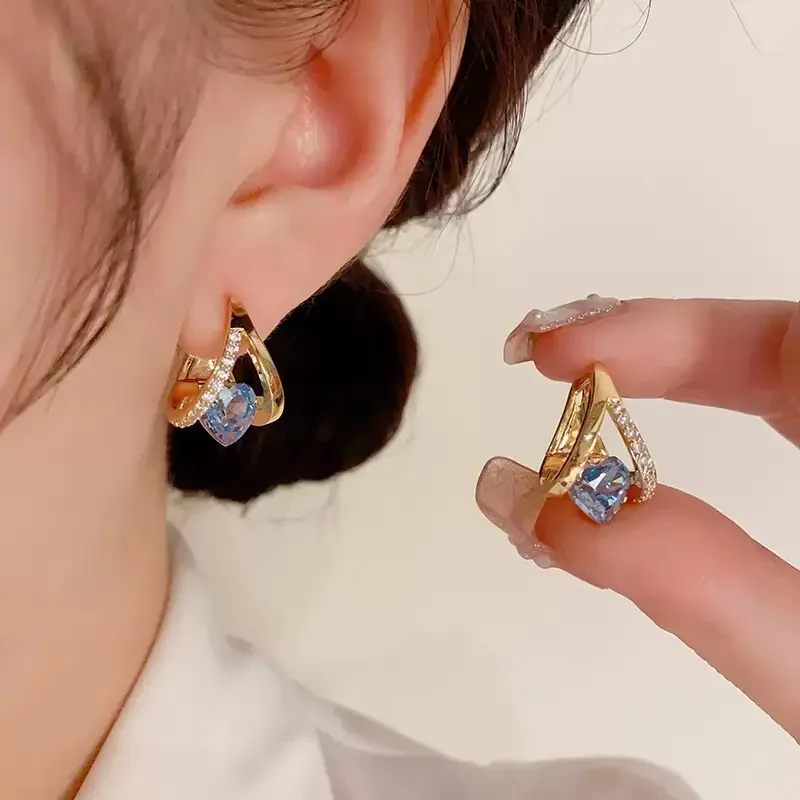 Geometric Blue Heart Earrings - Image 3