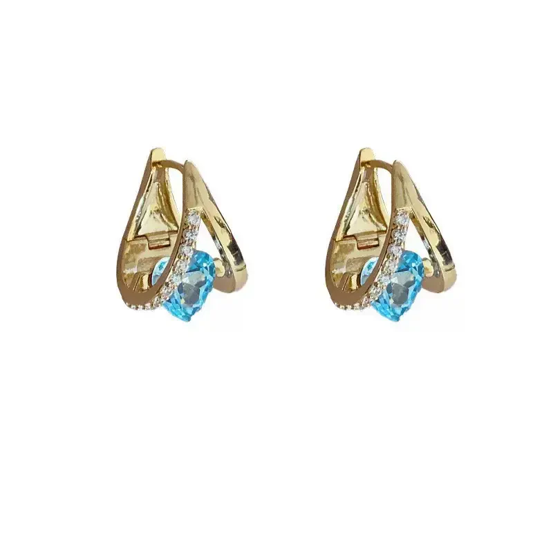 Geometric Blue Heart Earrings - Image 4
