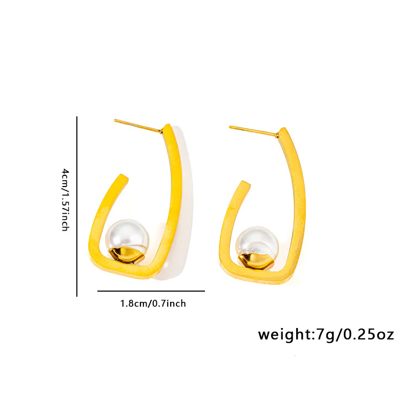 Geometric Pearl Drop Earrings - Image 2