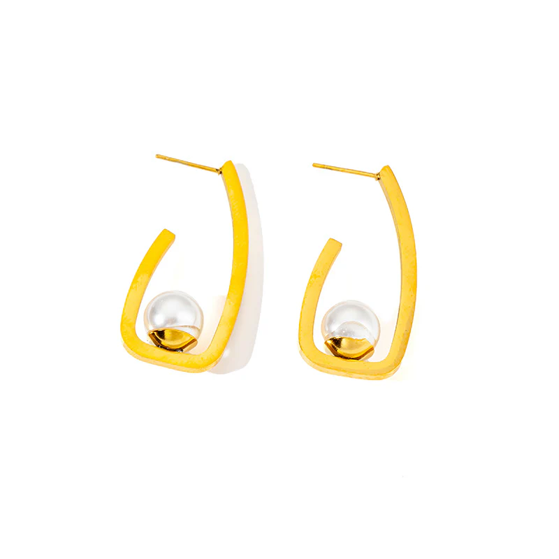 Geometric Pearl Drop Earrings - Image 3