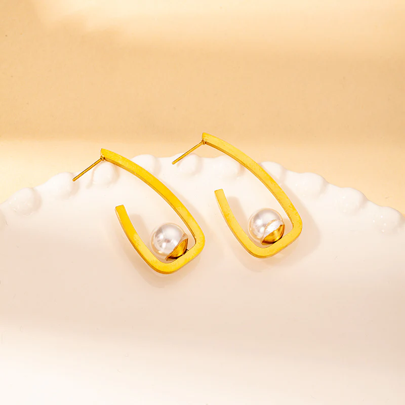 Geometric Pearl Drop Earrings - Image 4