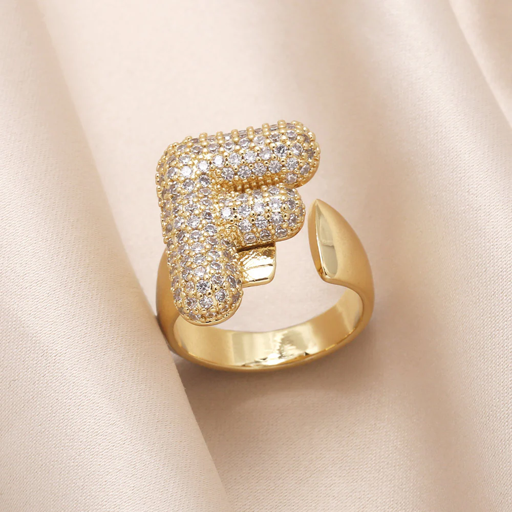 Gold Bubble Letter Initial Ring - Image 4