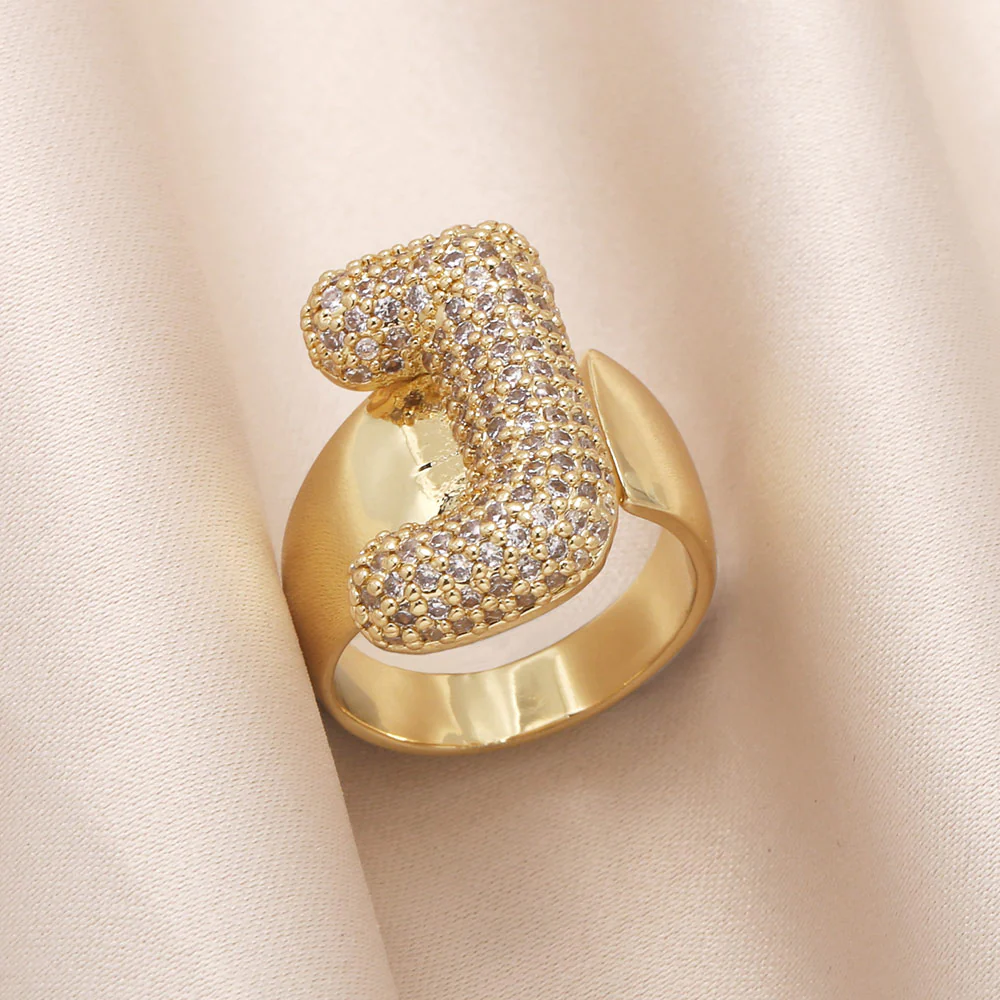 Gold Bubble Letter Initial Ring - Image 8