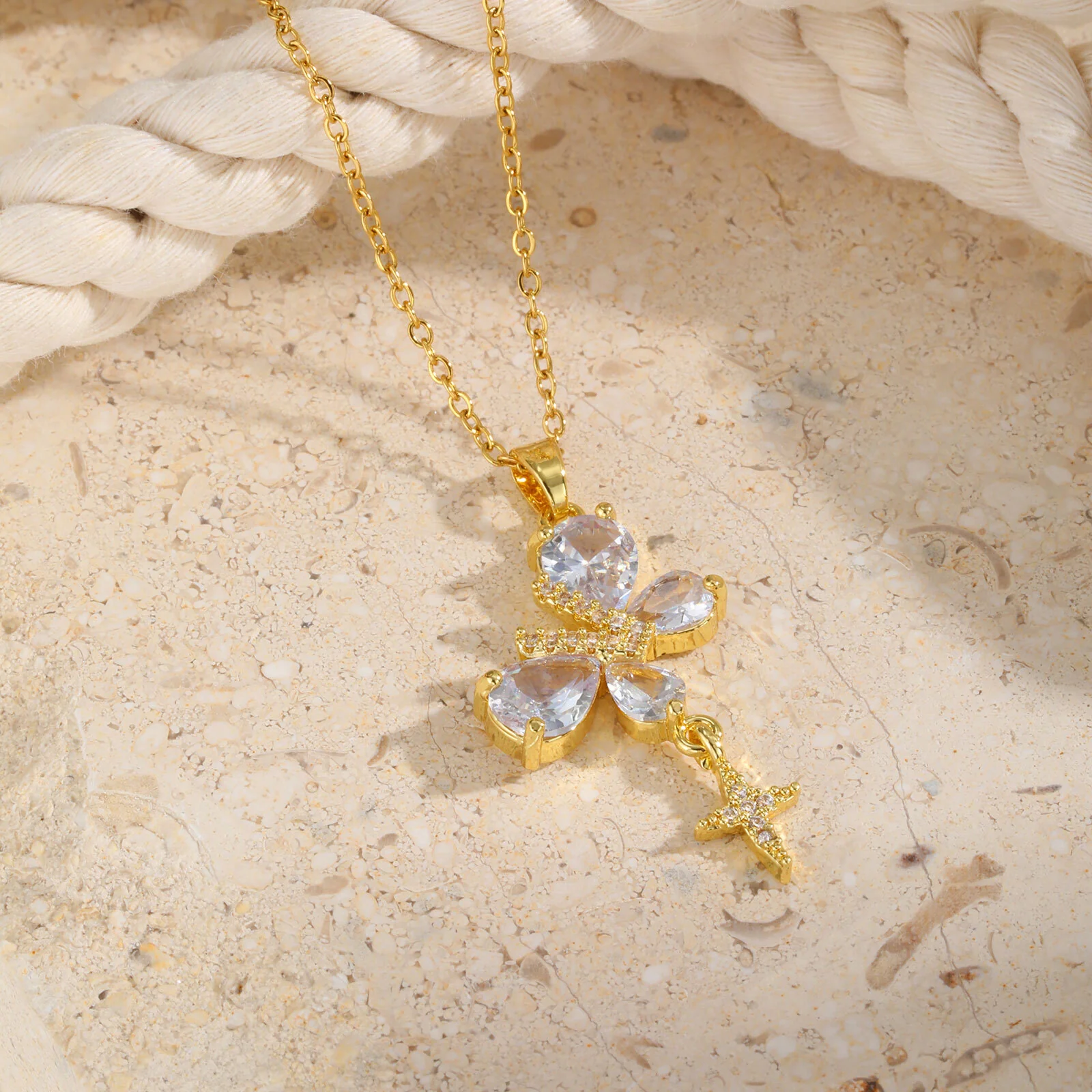 Gold Butterfly Flower Pendant Necklace - Image 3