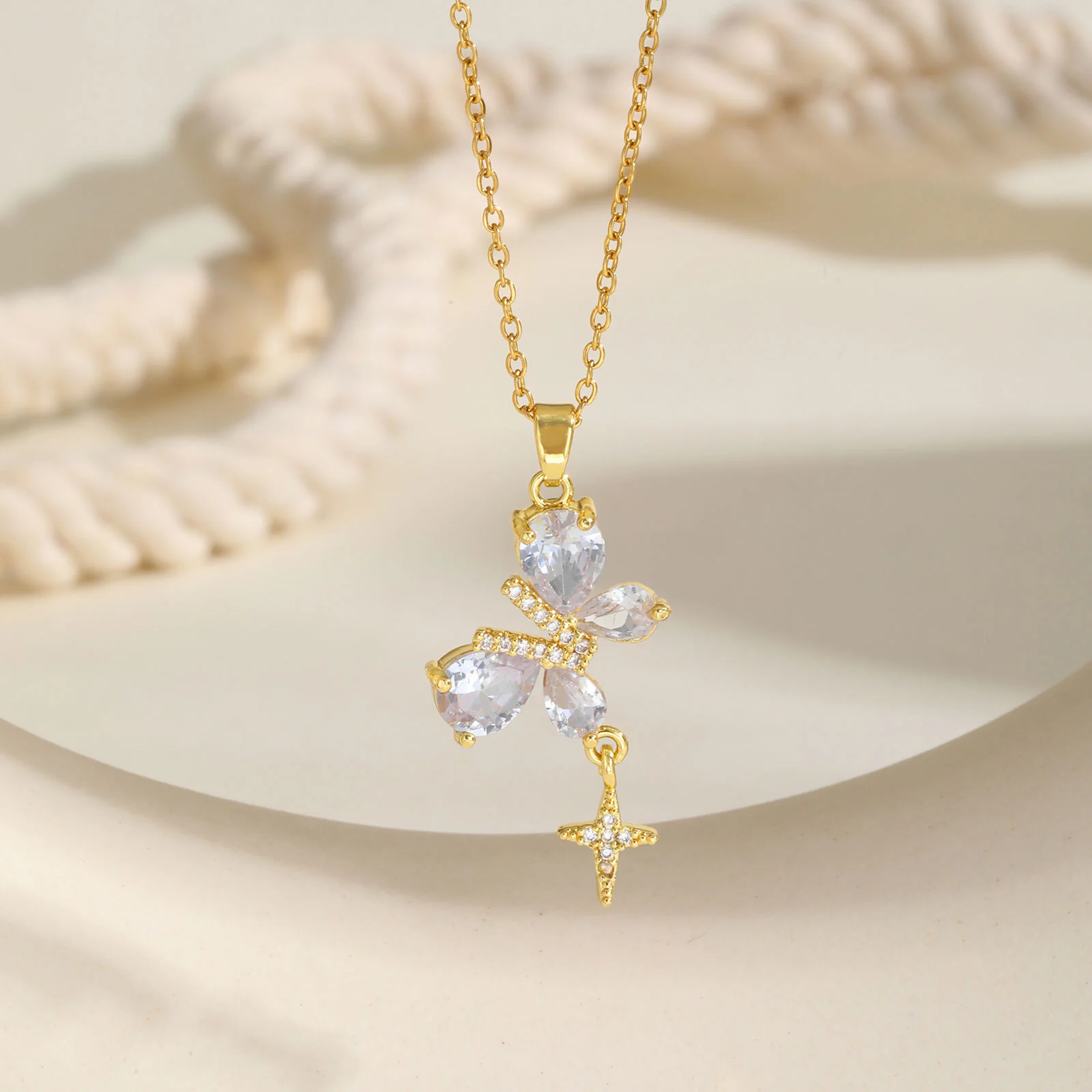 Gold Butterfly Flower Pendant Necklace - Image 4