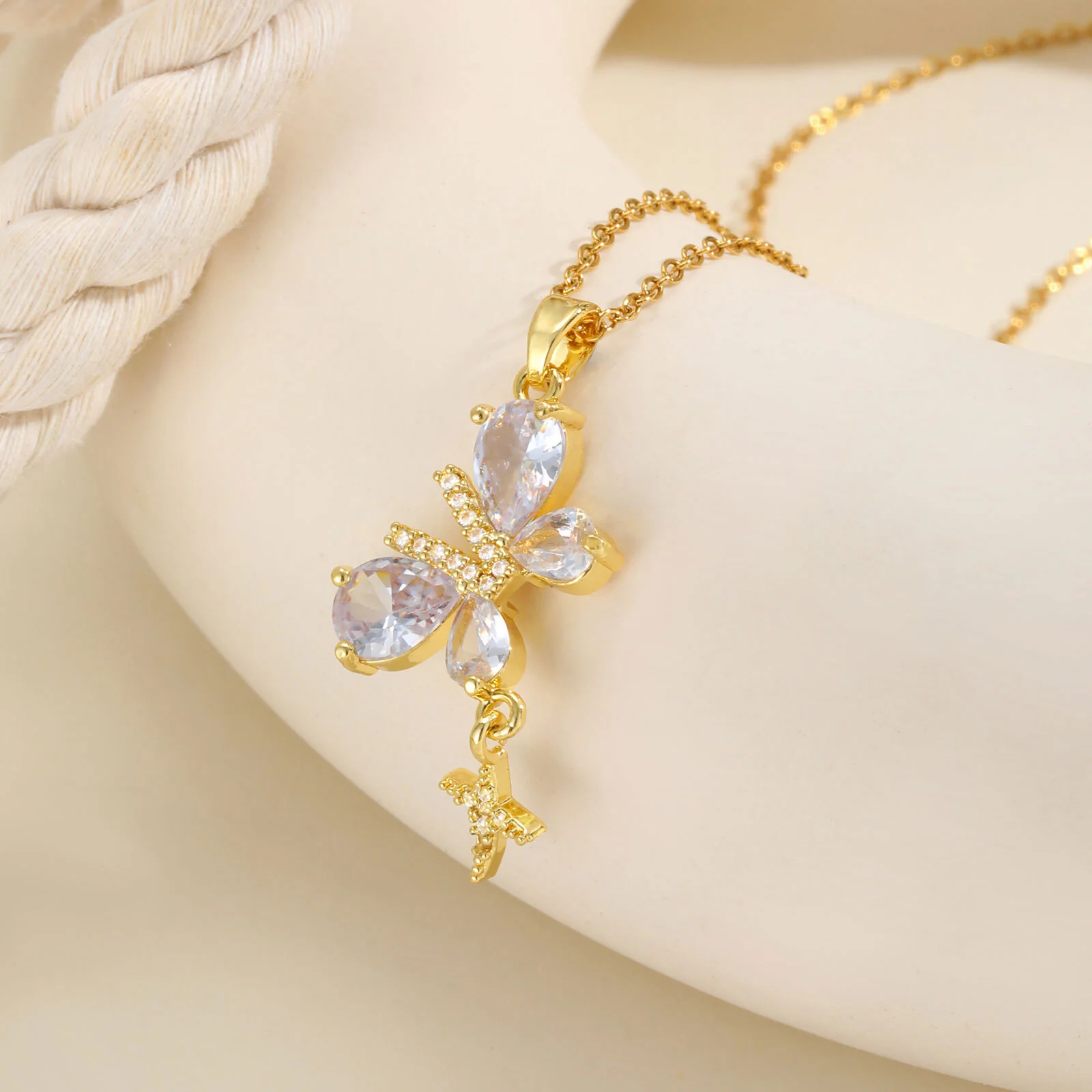 Gold Butterfly Flower Pendant Necklace - Image 5